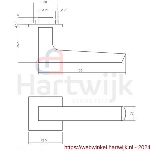 Intersteel Exclusives 0722 deurkruk Moors nummer 1 met vierkante rozet 50x50x5 mm geveerd RVS gepolijst - H26008815 - afbeelding 2