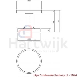 Intersteel Living 3929 voordeurknop plat diameter 55 mm op ronde achterplaat diameter 60 mm met éénzijdige montage aluminium F1 - H26008852 - afbeelding 2
