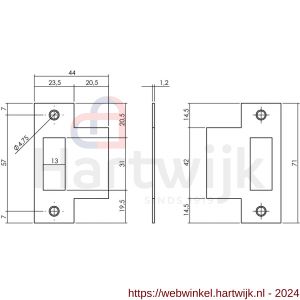 Intersteel Living 9509 sluitplaat voor loopslot voor woningbouwsloten rechthoekig met korte lip RVS - H26008903 - afbeelding 2