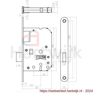 Intersteel Essentials 9541 woningbouw klavier kastslot 55 mm voorplaat afgerond wit gelakt 20x174 mm doorn 50 mm met sluitplaat 2 sleutels - H26007078 - afbeelding 2