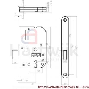 Intersteel Essentials 9543 woningbouw klavier kastslot 55 mm voorplaat afgerond RVS 20x174 mm doorn 50 mm met sluitplaat 2 sleutels - H26007084 - afbeelding 2
