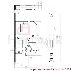 Intersteel Essentials 9543 woningbouw cilinder kastslot 55 mm voorplaat afgerond RVS 20x174 mm doorn 50 mm met sluitplaat - H26007085 - afbeelding 2