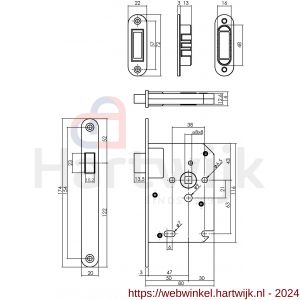 Intersteel Essentials 9570 woningbouw magneet loopslot voorplaat afgerond RVS 20x174 mm doorn 50 mm met sluitplaat-kom - H26008927 - afbeelding 2