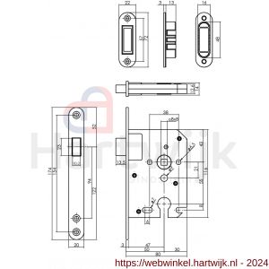 Intersteel Essentials 9570 woningbouw magneet cilinder dag- en nachtslot 55 mm voorplaat afgerond RVS 20x174 mm doorn 50 mm met sluitplaat-kom - H26008929 - afbeelding 2