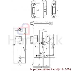 Intersteel Essentials 9572 woningbouw magneet cilinder dag- en nachtslot 55 mm voorplaat afgerond zwart 20x174 mm doorn 50 mm met sluitplaat-kom - H26008937 - afbeelding 2
