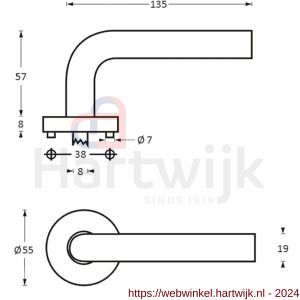 Intersteel Essentials 1010 deurkruk Recht op geveerde kunststof onderrozet diameter 55x8 mm met 7 mm nokken RVS - H26010552 - afbeelding 2