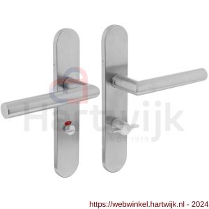 Intersteel Essentials 1297 deurkruk Hoek 90 graden op geveerd ovaal schild 219x40x9 mm WC 63/8 mm rechts RVS geborsteld - H26007154 - afbeelding 1