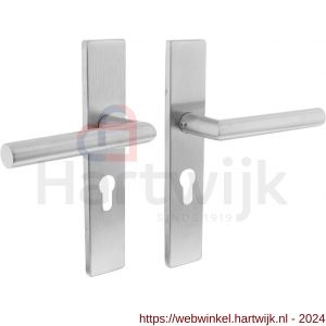 Intersteel Essentials 1407 deurkruk Hoek 90 graden op geveerd rechthoekig schild 219x40x9 mm PC55 mm RVS geborsteld - H26009034 - afbeelding 1