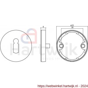 Intersteel Living 3464 rozet met sleutelgat met kunststof onderrozet diameter 55x8 mm met 7 mm nokken RVS geborsteld - H26010557 - afbeelding 2