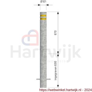 SecuPost statische anti ramzuil rond 101 mm inbouw Heavy Duty staal gegalvaniseerd 5 mm met reflectie strepen rood-geel-wit - H50750207 - afbeelding 2