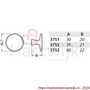 Hermeta 3753 meubelknop rond 40 mm met bout M4 naturel - H20101905 - afbeelding 2