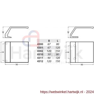 Hermeta 4300 deurduwer 80x90 mm 2x M6 nieuw zilver - H20100118 - afbeelding 2