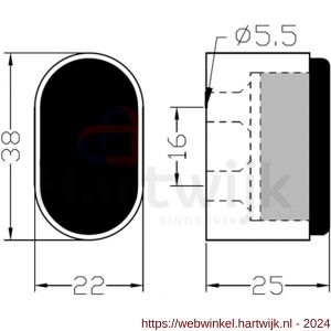 Hermeta 4700 deurbuffer ovaal 25 mm mat zwart - H20101963 - afbeelding 2