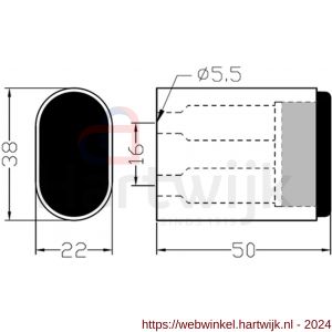 Hermeta 4702 deurbuffer ovaal 50 mm mat zwart - H20101965 - afbeelding 2