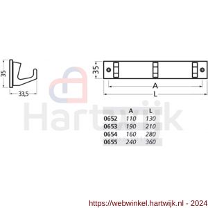 Hermeta 0652 handdoekrek 2 haaks mat naturel EAN sticker - H20100679 - afbeelding 2