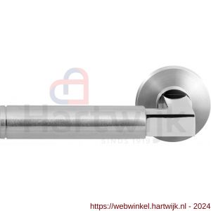 GPF Bouwbeslag RVS 2080.09/49-00L/R Kuri Duo deurkruk gatdeel op ronde rozet 50x8 mm links-rechtswijzend mat geborsteld-RVS gepolijst - H21013850 - afbeelding 1