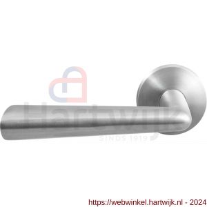 GPF Bouwbeslag RVS 3100.09-00L/R Pirau deurkruk gatdeel op ronde rozet 50x8 mm links-rechtswijzend RVS mat geborsteld - H21010162 - afbeelding 1
