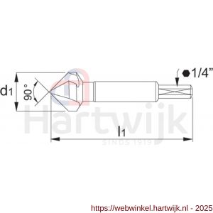 International Tools 42.543 Eco HSS verzinkboor 90 graden 3 snijkanten met 1/4 inch-zeskant bitopname 6‚3 mm - H40512087 - afbeelding 2