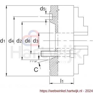 Bison 85.421 ISO 702-1 (DIN 55026) zelfcentrerende drie-klauwplaat staal type 3514 C6 315 mm - H40515710 - afbeelding 2