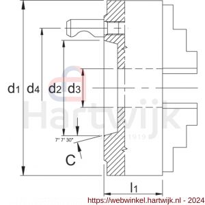 Bison 85.423 ISO 702-2 (DIN 55029) zelfcentrerende drie-klauwplaat staal type 3544 C11 400 mm - H40515727 - afbeelding 2