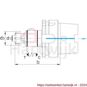 Phantom 81.687 synchro taphouder DIN 6499-C HSK-A volgens DIN 69893 voor ER spantangen (met vierkant) HSK63A ER25 - H40503204 - afbeelding 2