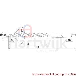 Phantom 16.350 HSS kerngat-spiraalboor DIN 8379 voor tapgaten 90 graden MK M18 15‚5x20 mm - H40504702 - afbeelding 2