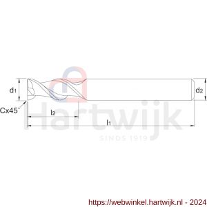 Phantom 32.633 VHM schachtfrees 2-snijder extra lang TiCN aluminium 4x16 mm - H40517705 - afbeelding 2