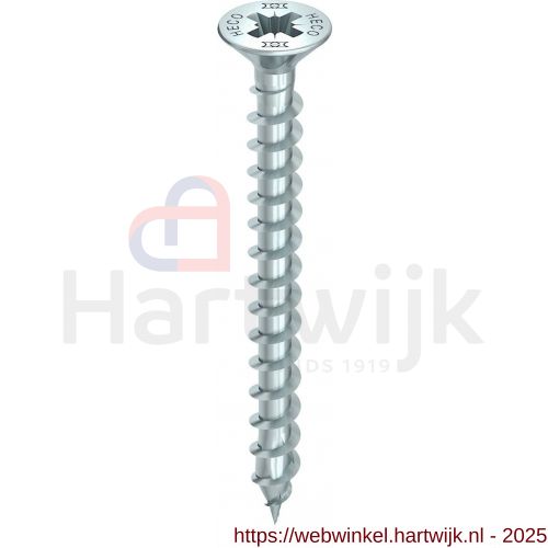 Heco-Topix-Plus spaanplaatschroef 2,5x12 mm platverzonken kop met freesholtes Pozi-Drive PZD 1 variabele voldraad verzinkt blauw A3K 200 stuks SKV-klein verpakking - H50802723 - afbeelding 1