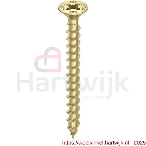 Heco-Topix-Plus spaanplaatschroef 2,5x16 mm platverzonken kop met freesholtes Pozi-Drive PZD 1 variabele voldraad verzinkt geel A3L 1000 stuks VARIANTA verpakking - H50802896 - afbeelding 1