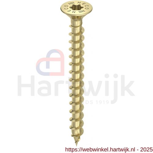Heco-Topix-Plus spaanplaatschroef 3,5x45 mm platverzonken kop met freesholtes Heco-Drive HD 20 variabele voldraad verzinkt geel A3L 500 stuks VARIANTA verpakking - H50803164 - afbeelding 1