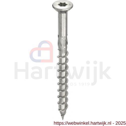 Heco-Topix-Plus RVS A2 5,0x50 mm vlonderschroef platverzonken kop met freesribben Heco-Drive HD 20 deeldraad blank glijcoating 500 stuks Kunststof box - H50803356 - afbeelding 1