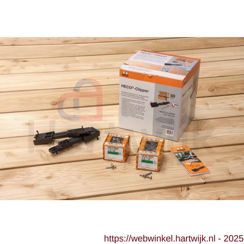 Heco-clipperset inbouwhoogte 15 mm met 50x Heco-clipper, 150x Heco-Topix-Plus RVS A2 4,0x25 mm en 100x Heco-Topix-Plus RVS A2 4,0x30 mm - H50803375 - afbeelding 1