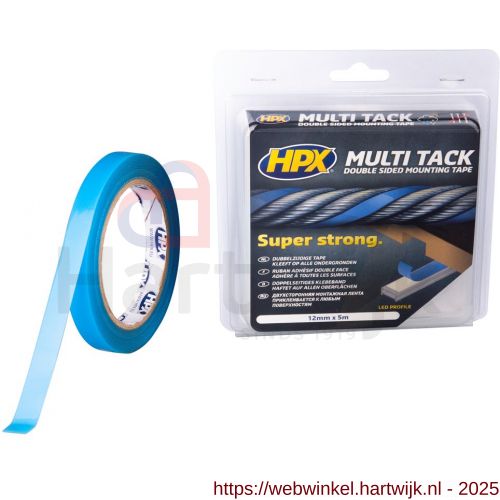 HPX dubbelzijdige Multi-tack polyester tape semi-transparant 12 mm x 5 m - H51700140 - afbeelding 1