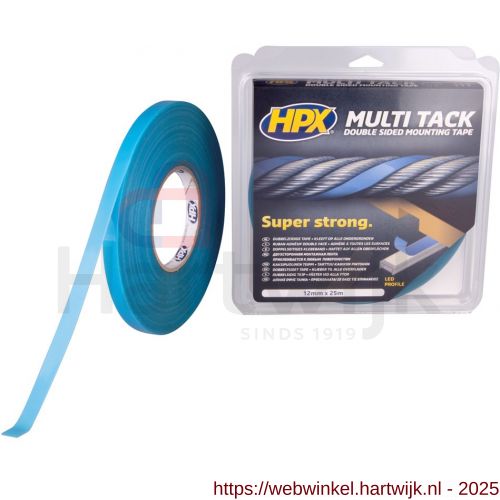 HPX dubbelzijdige Multi-tack polyester tape semi-transparant 12 mm x 25 m - H51700141 - afbeelding 1