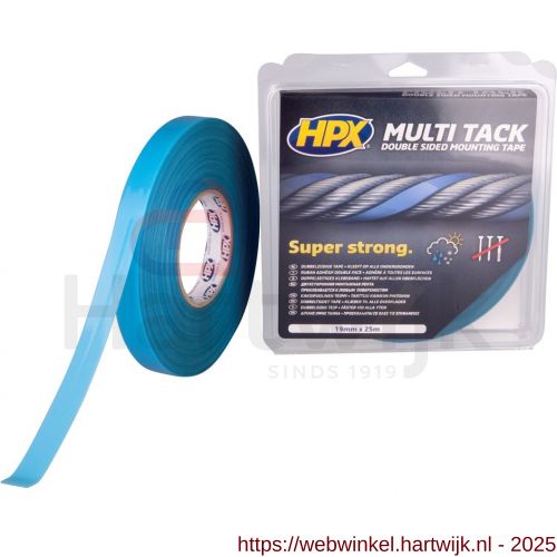 HPX dubbelzijdige Multi-tack polyester tape semi-transparant 19 mm x 25 m - H51700139 - afbeelding 1