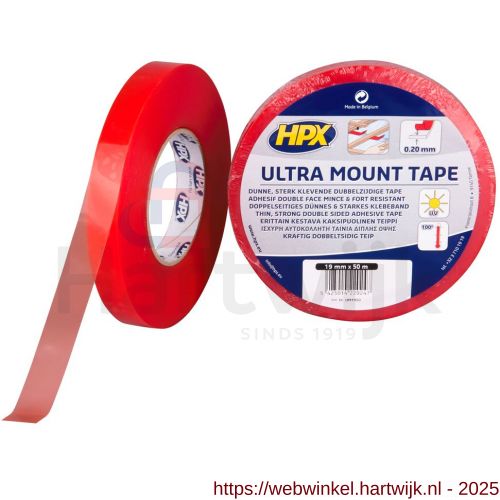 HPX Ultra Mount polyester bevestigingstape transparant 19 mm x 50 m - H51700143 - afbeelding 1