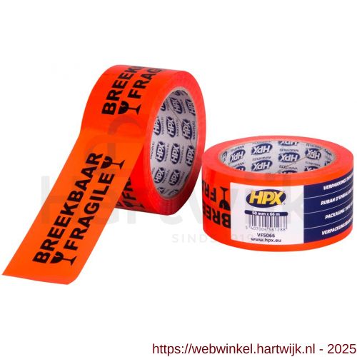 HPX verpakkingstape PP Breekbaar Fragile 50 mm x 66 m - H51700267 - afbeelding 1