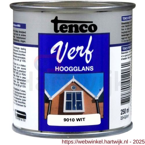 TencoVerf lakverf dekkend hoogglans RAL 9010 wit 0,25 L blik - H40710336 - afbeelding 1